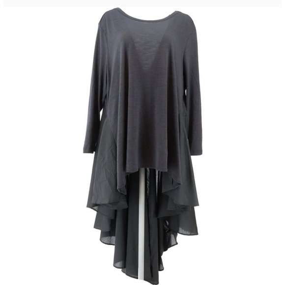 DG2 Diane Gilman Hi-Low Top w/Pleated Back Flowy Dramatic 3/4 Sleeve Size Small - Picture 3 of 12